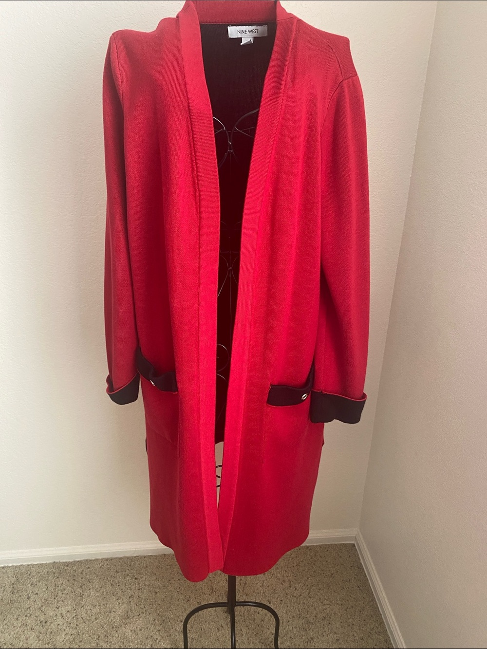 Nine West Red Open-Front Long Coat